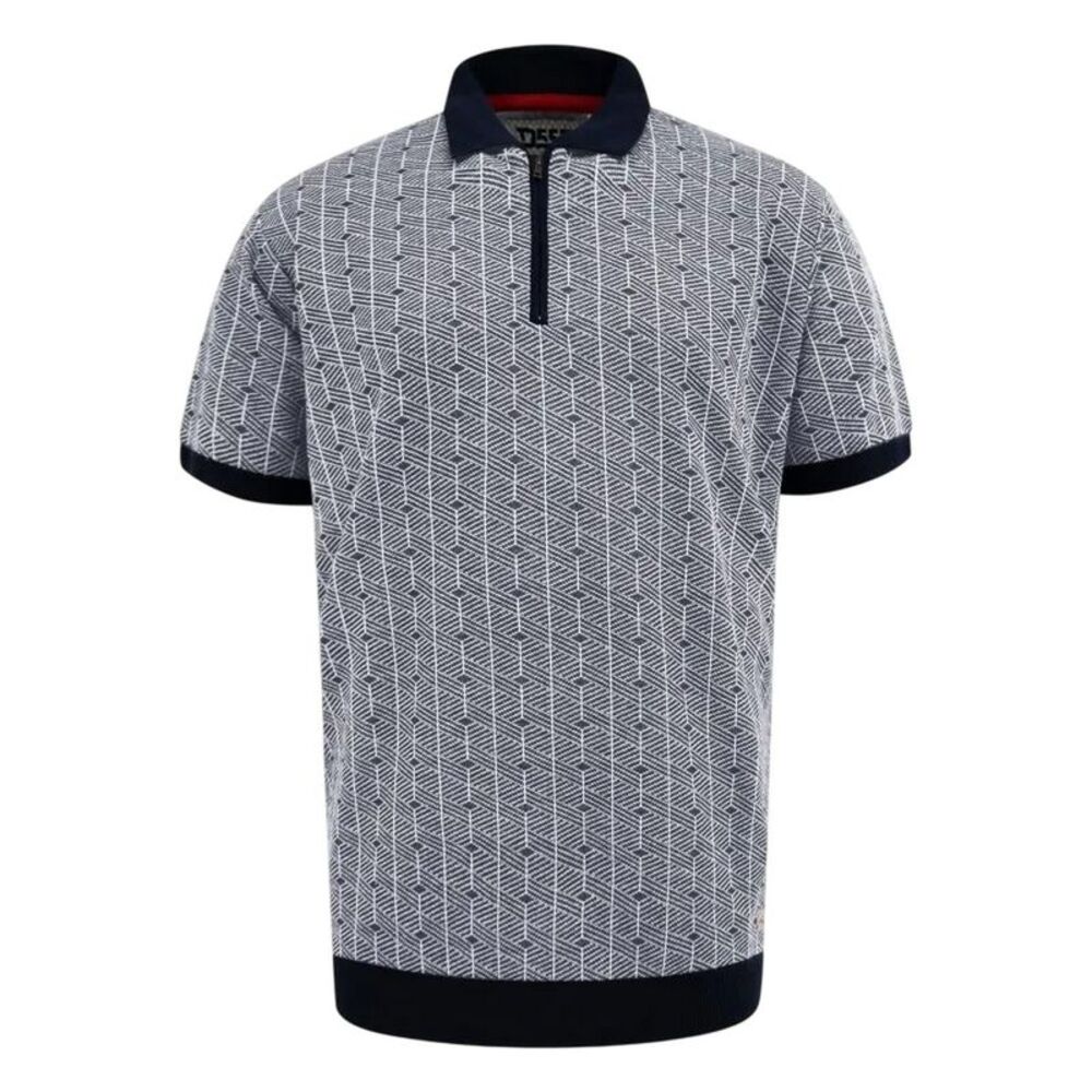 Duke Mens Perry D555 Knitted Jacquard Quarter Zip Kingsize Polo Shirt / Navy